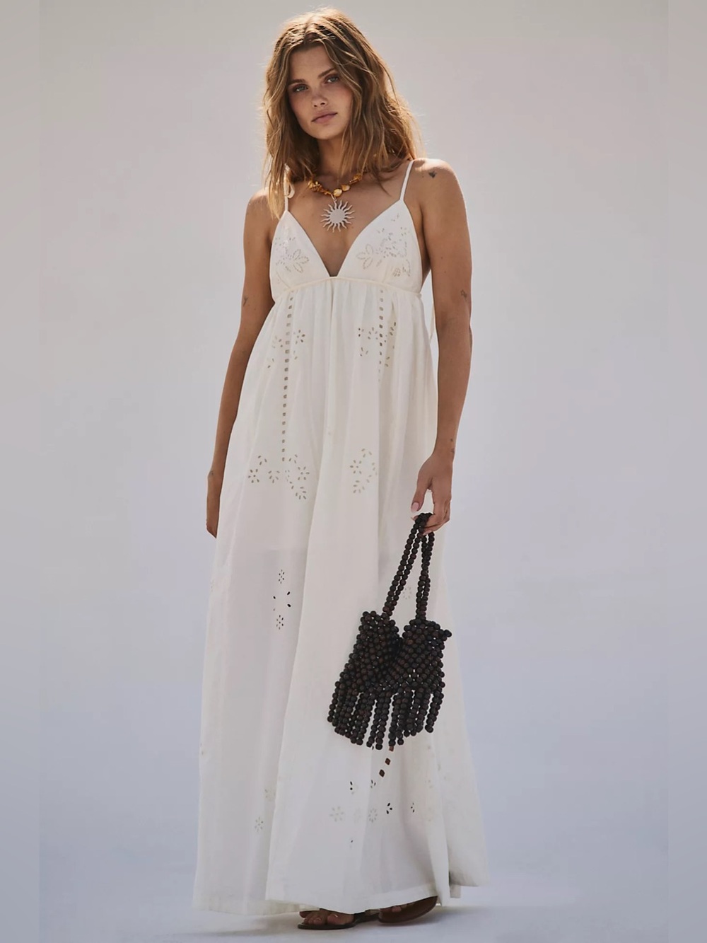 Free People Sorrento Stroll Cutwork Maxi Dress in Sugar Swizzle